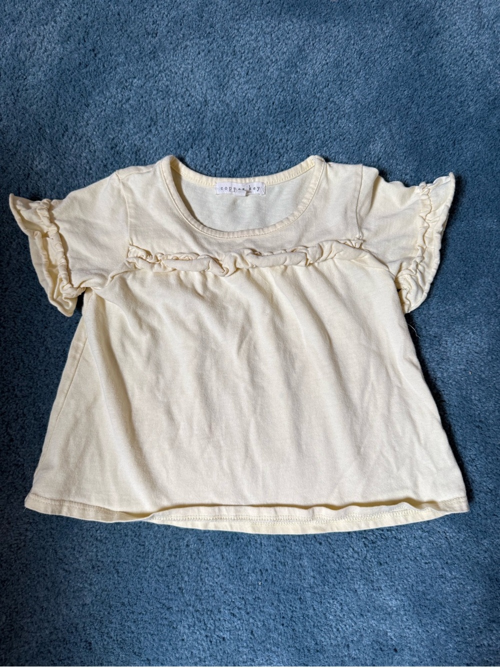 Copper Key Soft Yellow Ruffle-Detail Kids Top